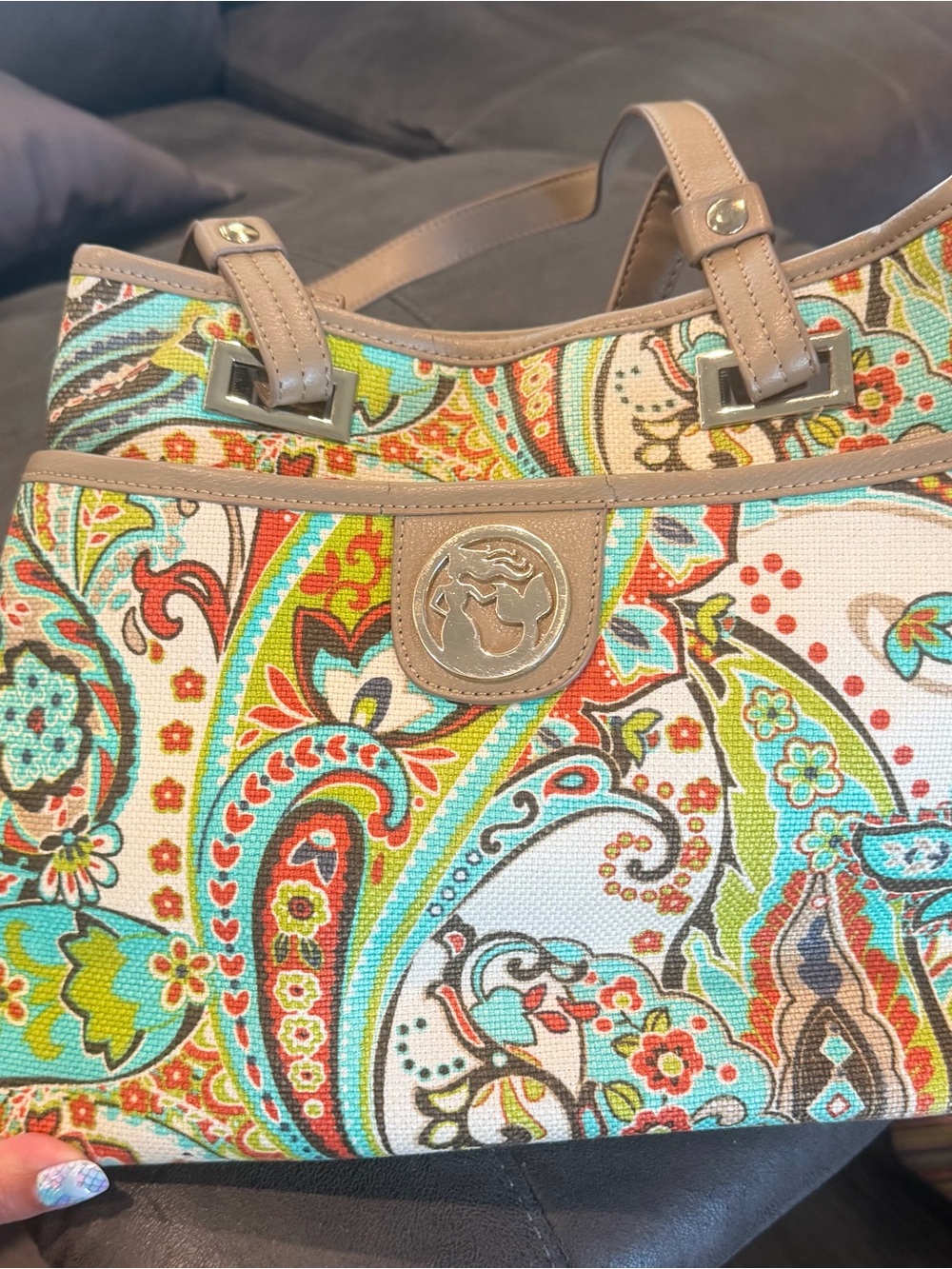 Spartina 449 Paisley Canvas Tote Bag with Beige Trim